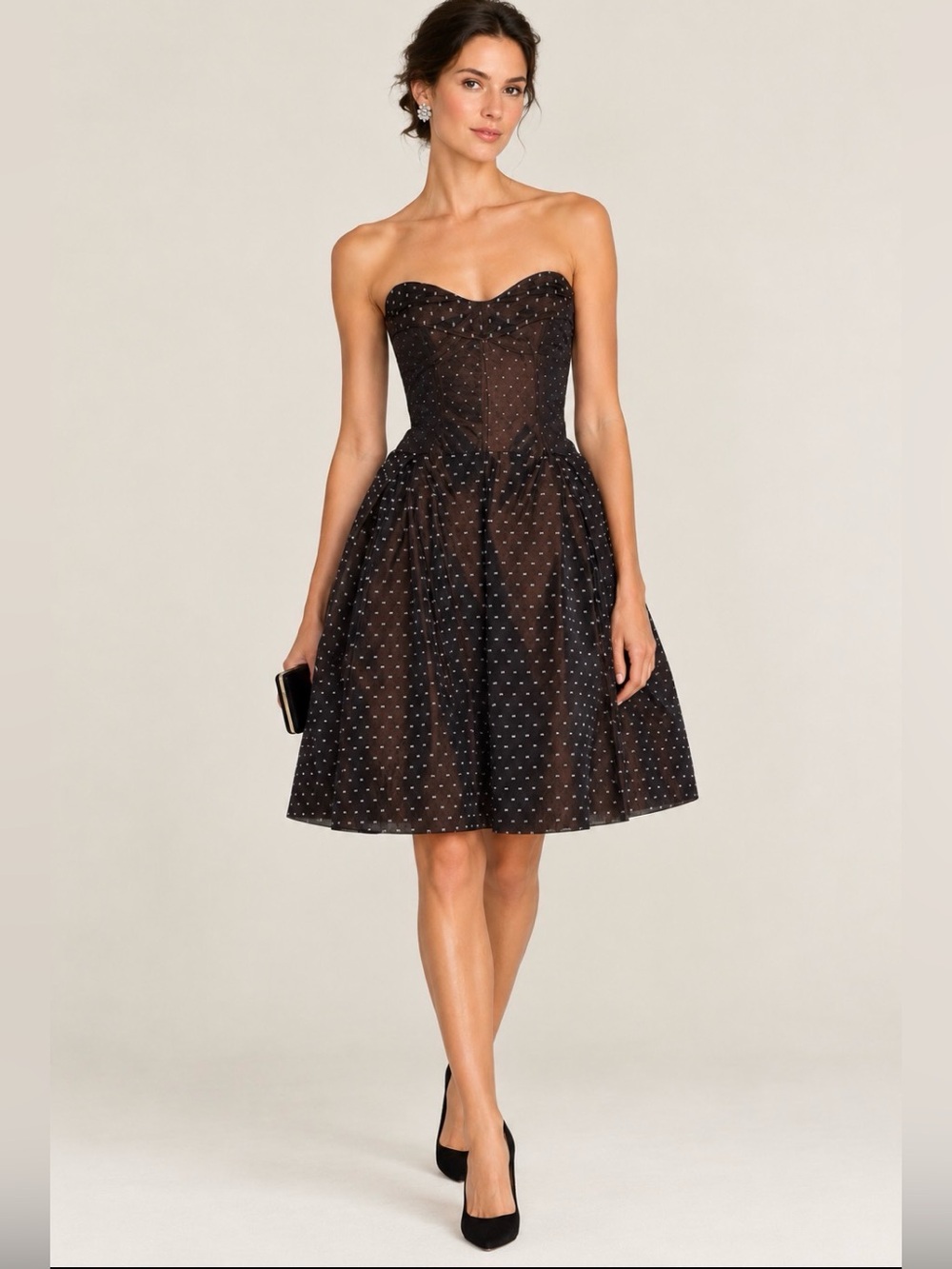 Carolina Herrera Brown Strapless Polka Dot Cocktail Dress
